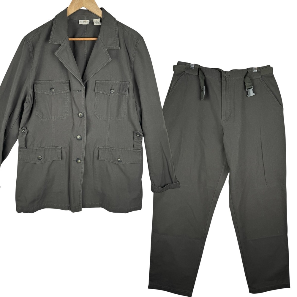 Crossroads Utility Field Jacket and Pants‎ Set Womens Size 14 Safari Canvas VTG